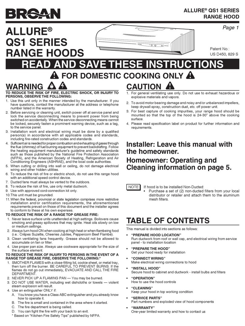 Broan ALLURE QS1 Series User manual