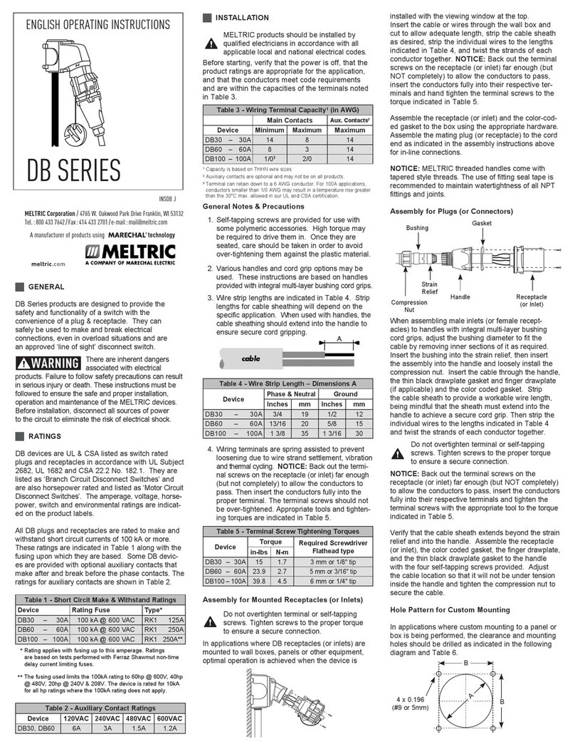 Meltric DB Series operating instructions