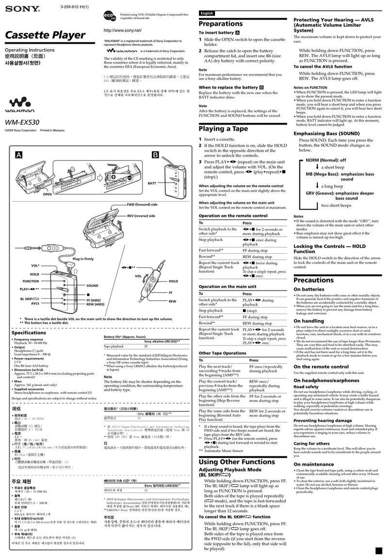 Sony Walkman WM-EX530 User manual