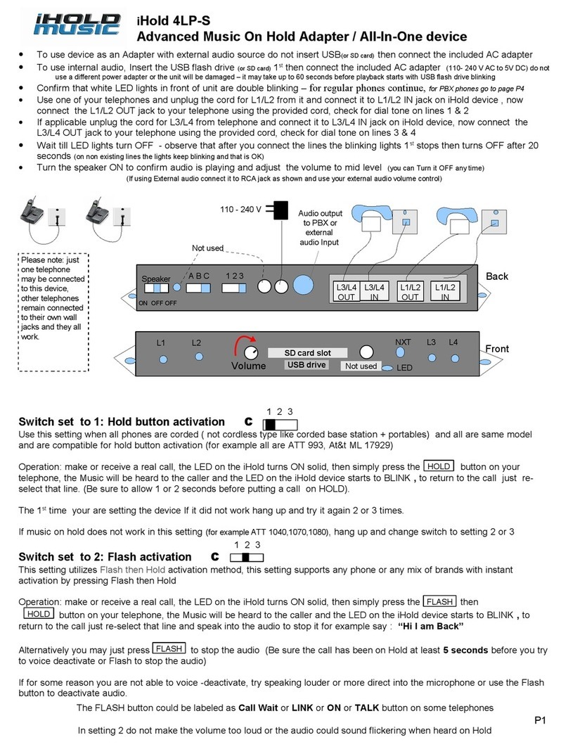 iHold Music 4LP-S quick start guide