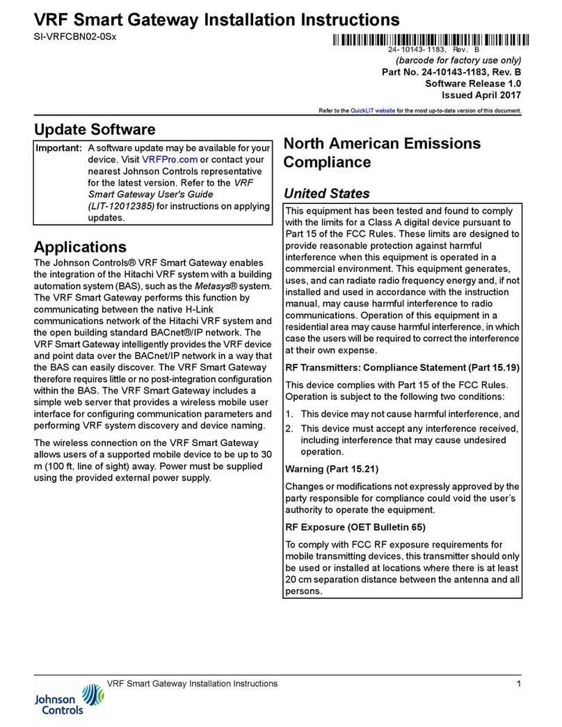 Johnson Controls VRF Smart Gateway installation instructions