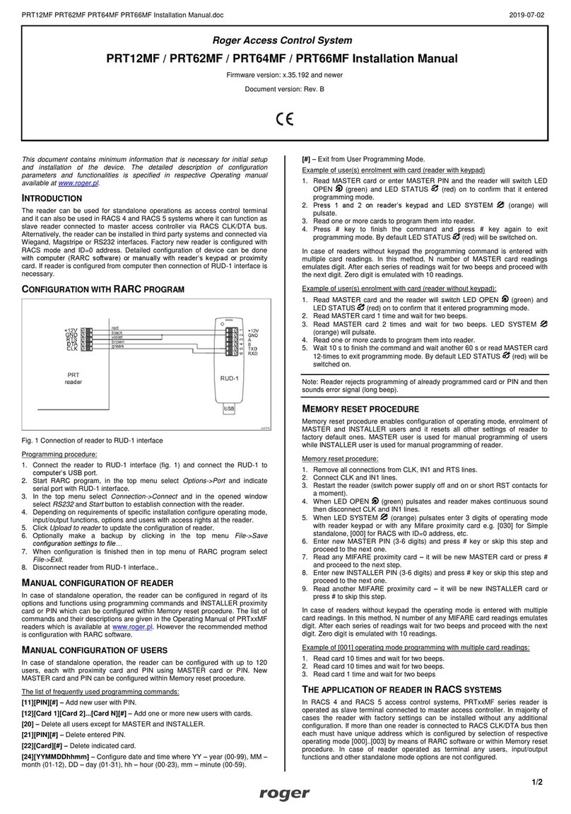 Roger PRT62MF User manual Roger PRT62MF User manual