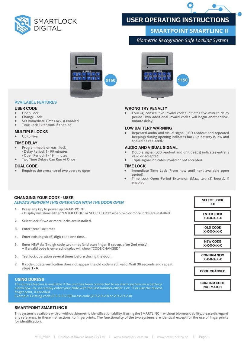 Smartlock Digital SMARTPOINT SMARTLINC II 9160 User operating instructions