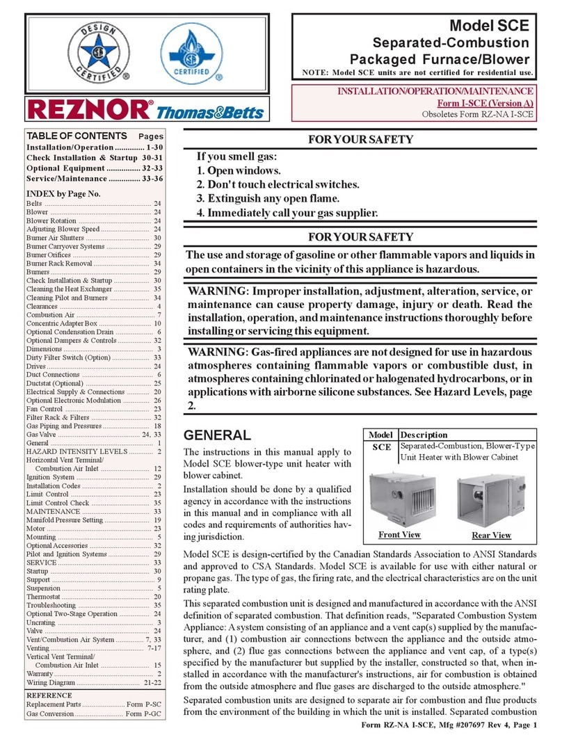 Thomas&Betts Reznor SCE Owner's manual