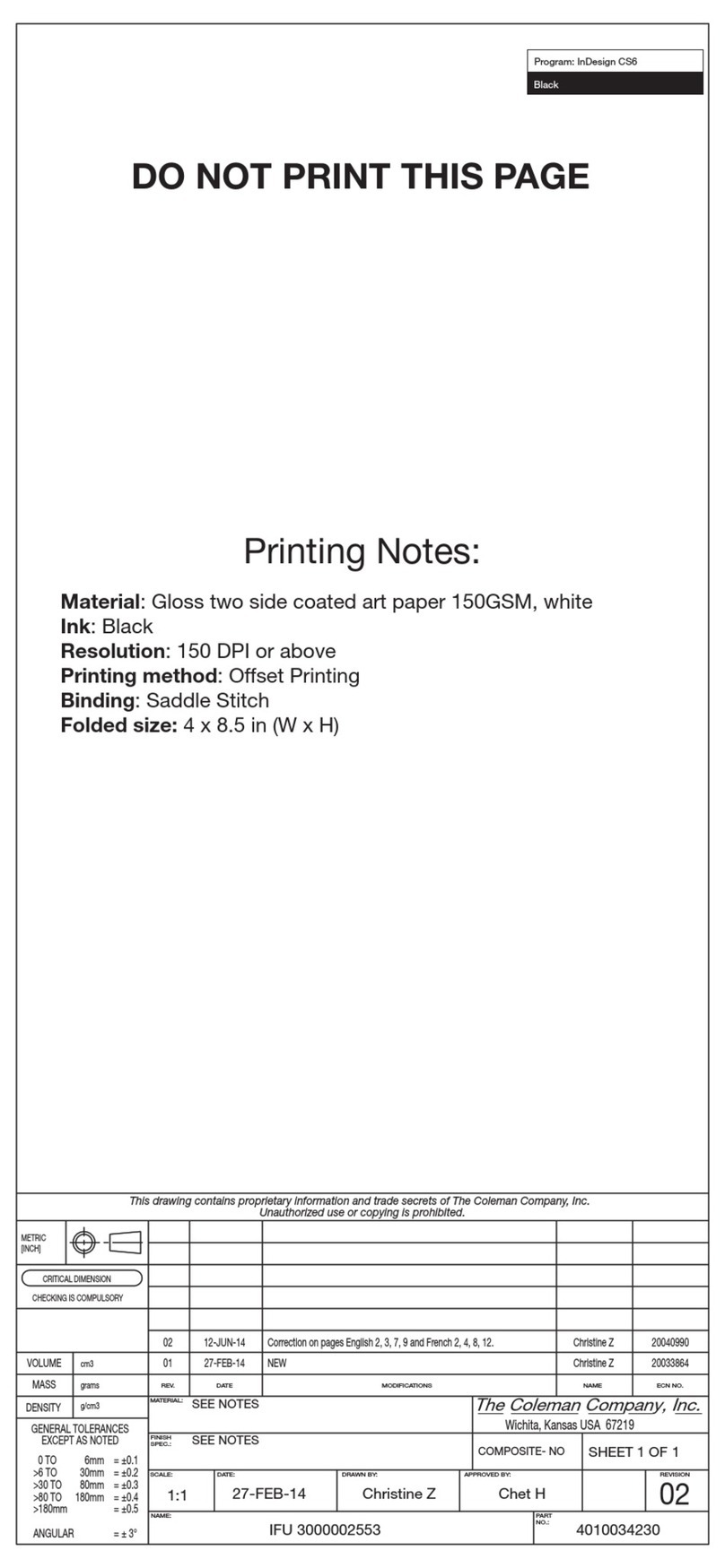 Coleman Naphtha 533 Series User manual Coleman Naphtha 533 Series User manual