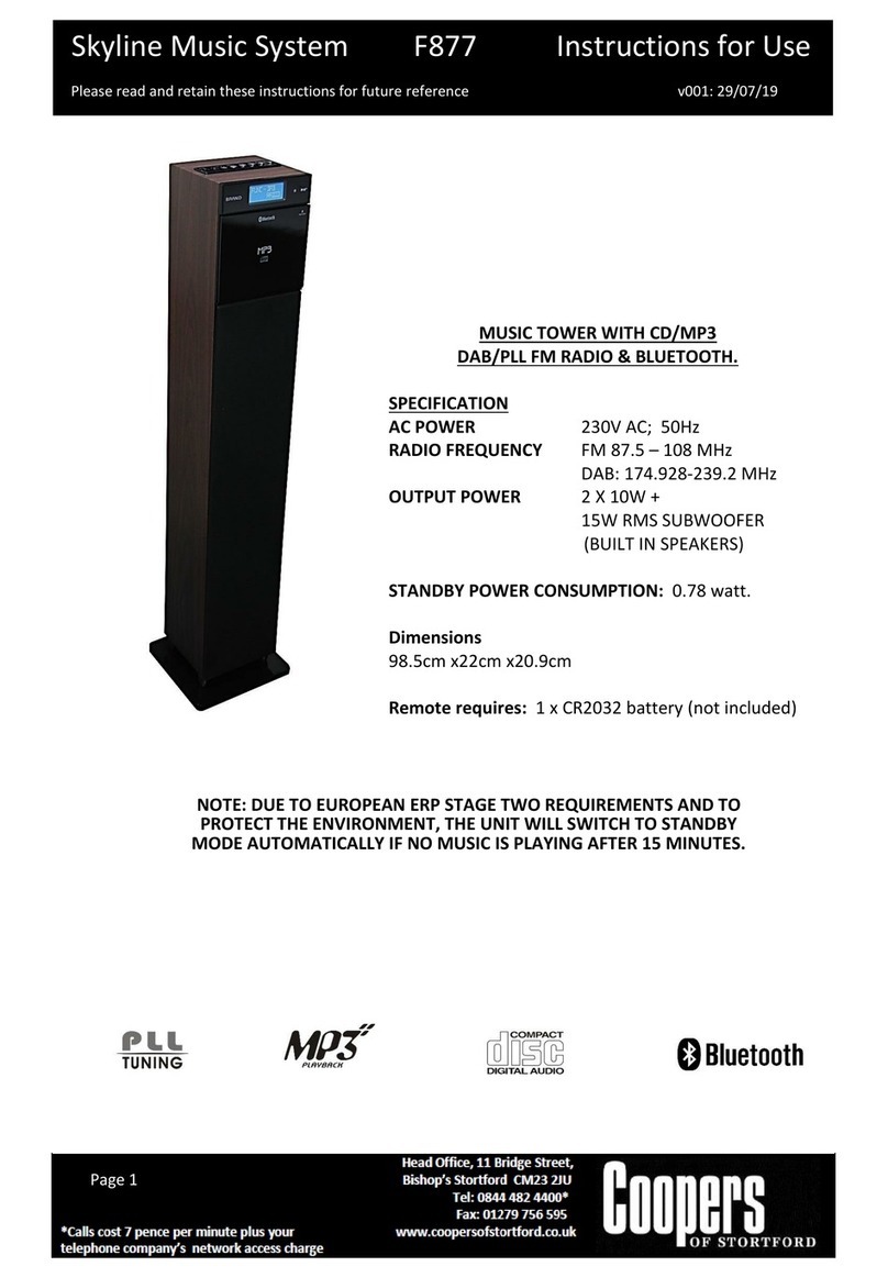 Coopers of Stortford Skyline Music System Instructions for use Coopers of Stortford Skyline Music System Instructions for use