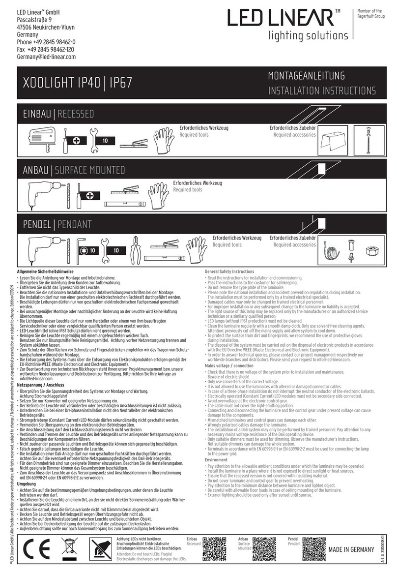 LED Linear XOOLIGHT IP40 installation instructions LED Linear XOOLIGHT IP40 installation instructions