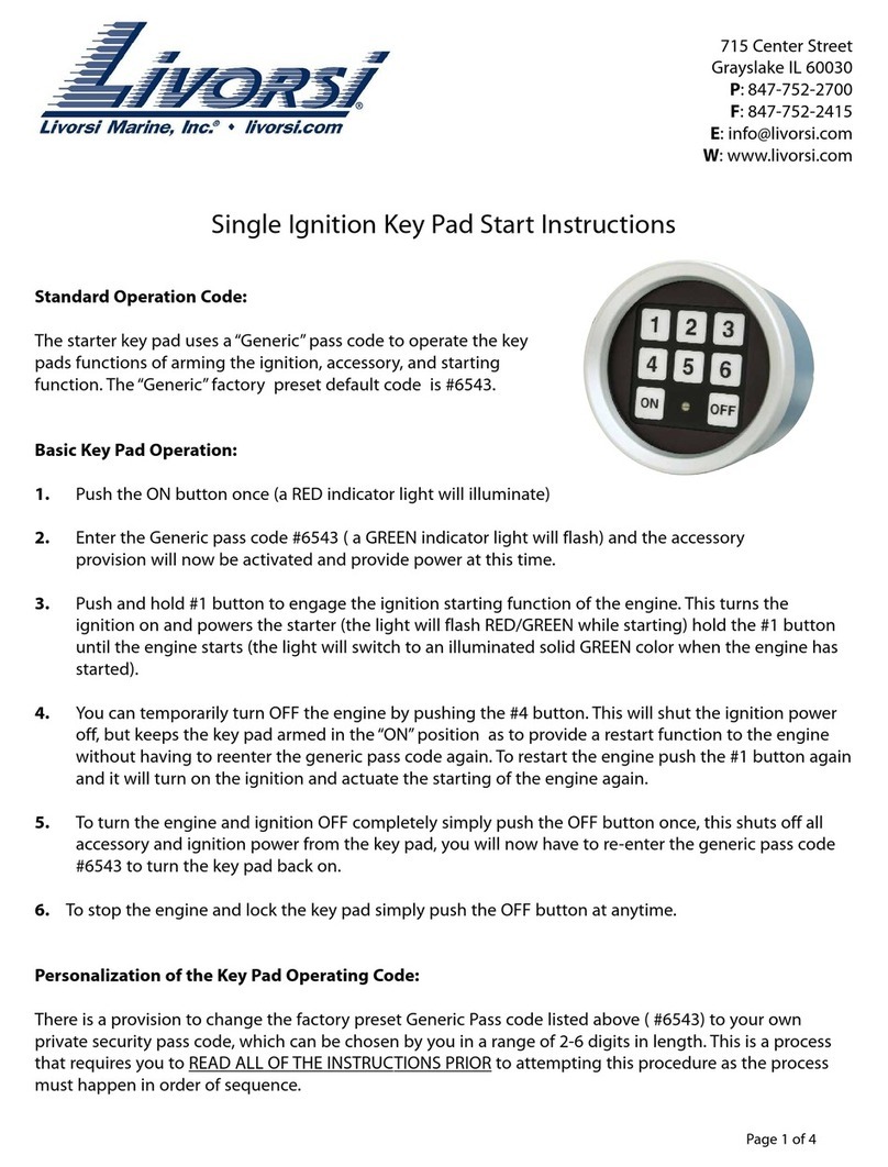 Livorsi Single Ignition Key Pad Quick Start Instruction