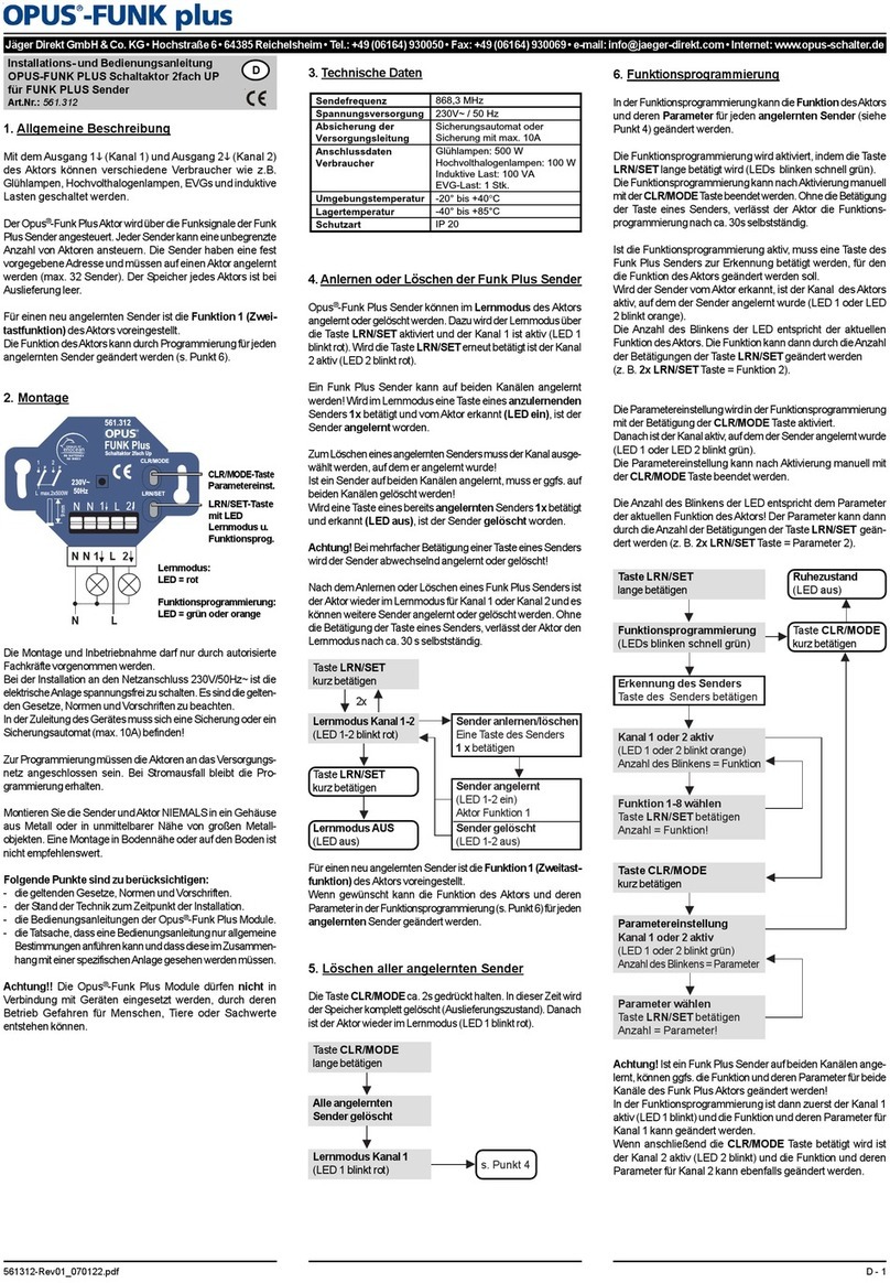 Jäger Direkt OPUS-FUNK plus Installation and operating instructions