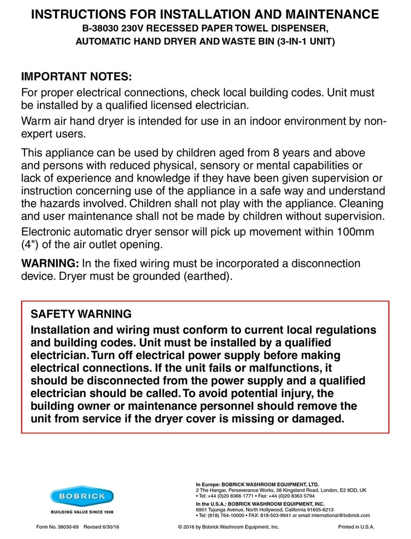 Bobrick B-38030 Operating and maintenance manual