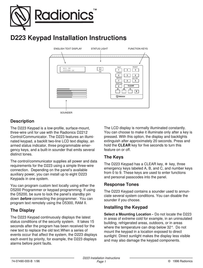 Radionics D223 installation instructions