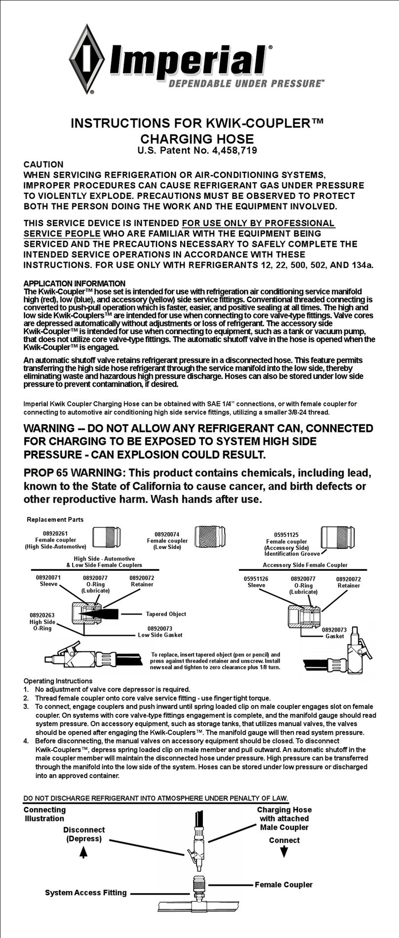 Imperial KWIK-COUPLER User manual