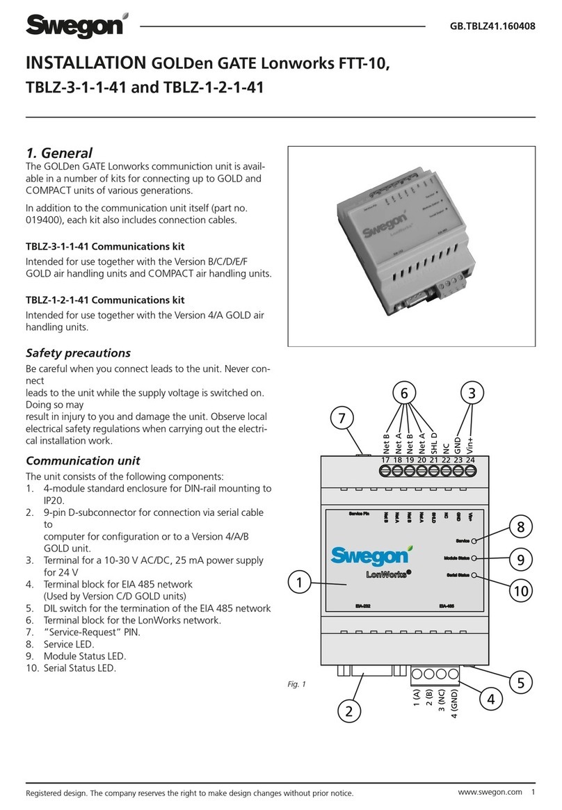 Swegon GOLDen GATE Lonworks FTT-10 Installation Swegon GOLDen GATE Lonworks FTT-10 Installation