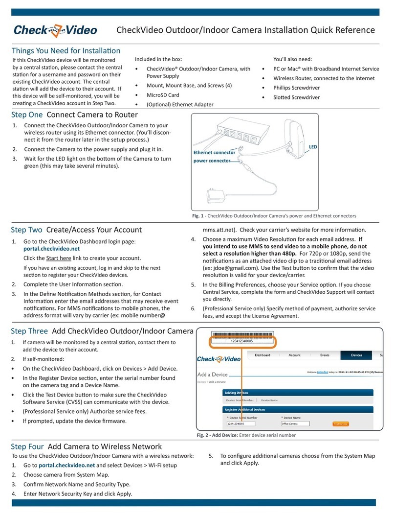 CheckVideo CV120 Installation quick reference CheckVideo CV120 Installation quick reference