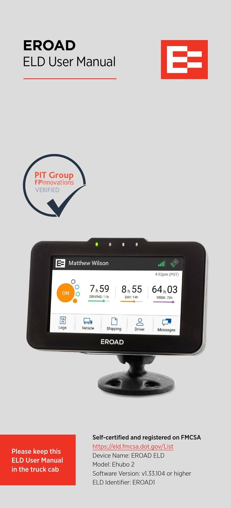 EROAD Ehubo 2 User manual