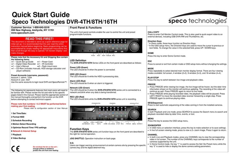 Speco DVR-4TH Series quick start guide