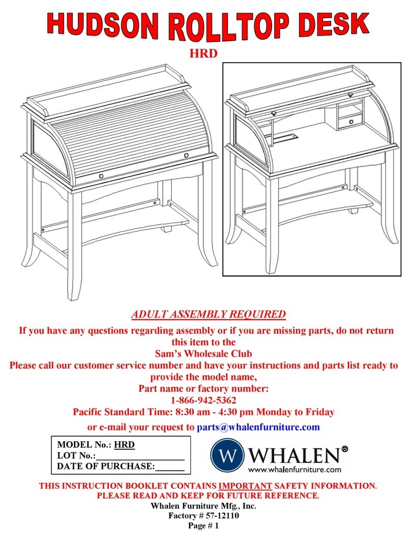 Whalen Furniture HUDSON ROLLTOP DESK Instruction booklet