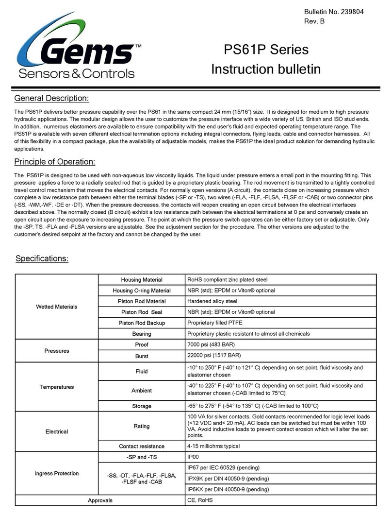 Gems PS61P Series Instruction bulletin