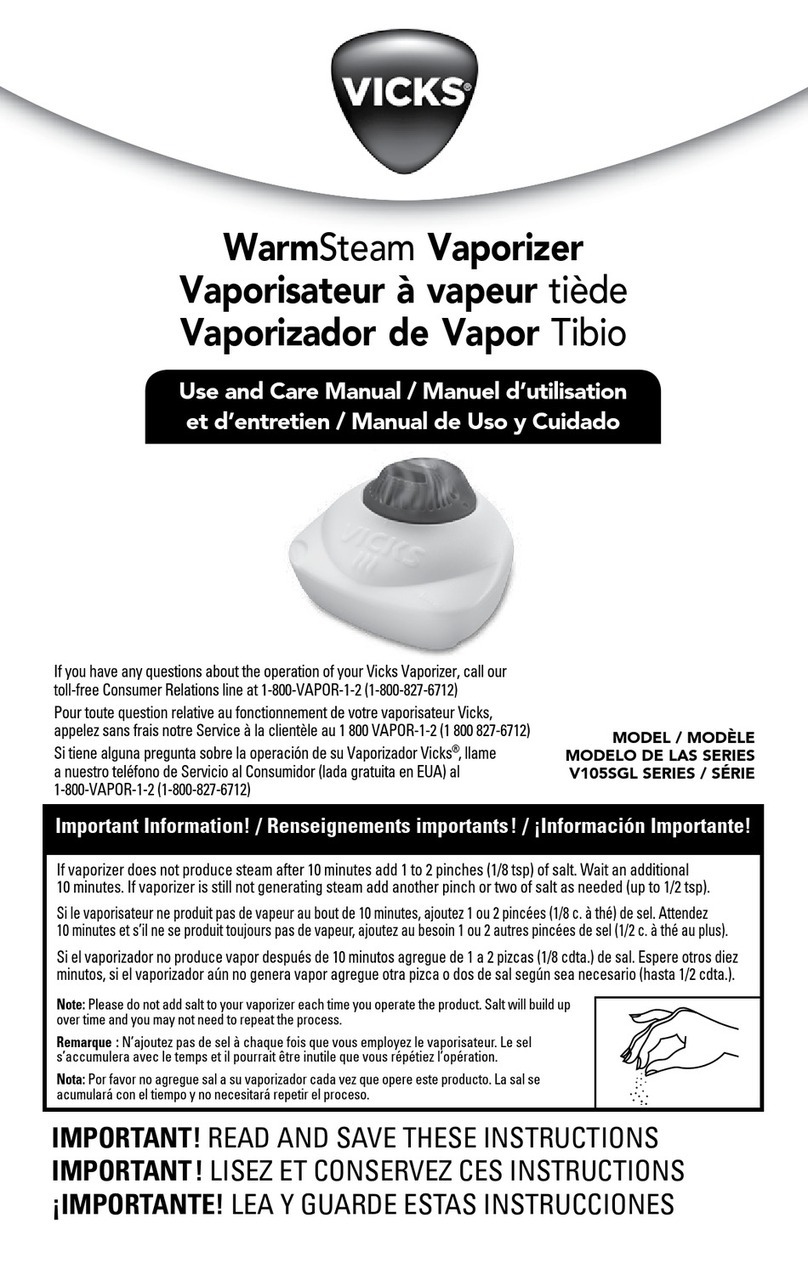 Vicks WarmSteam V105SGL Series use and care manual