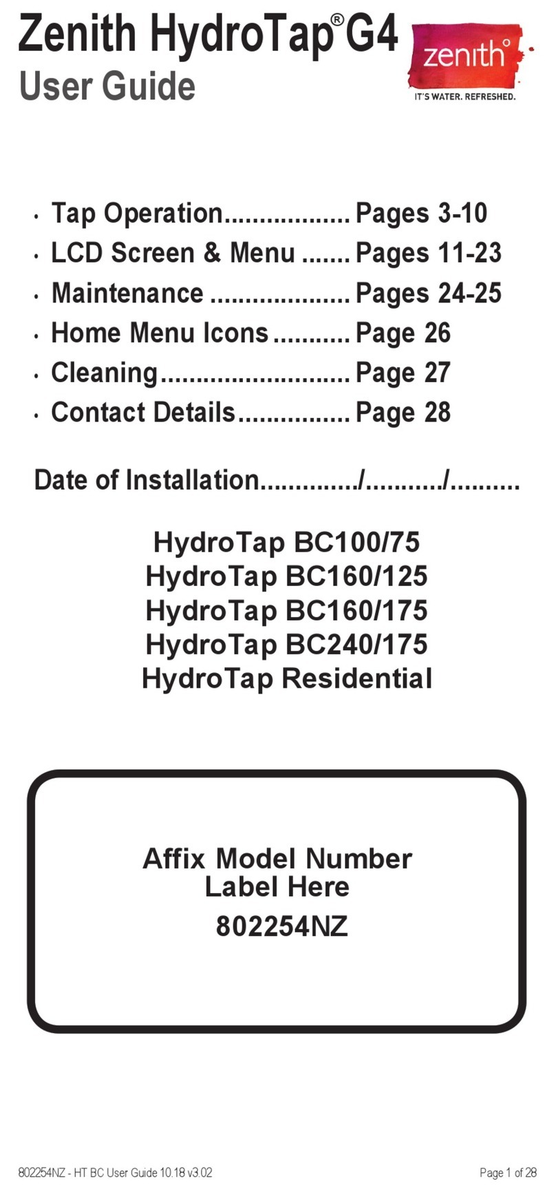 Zenith HydroTap G4 Series user guide