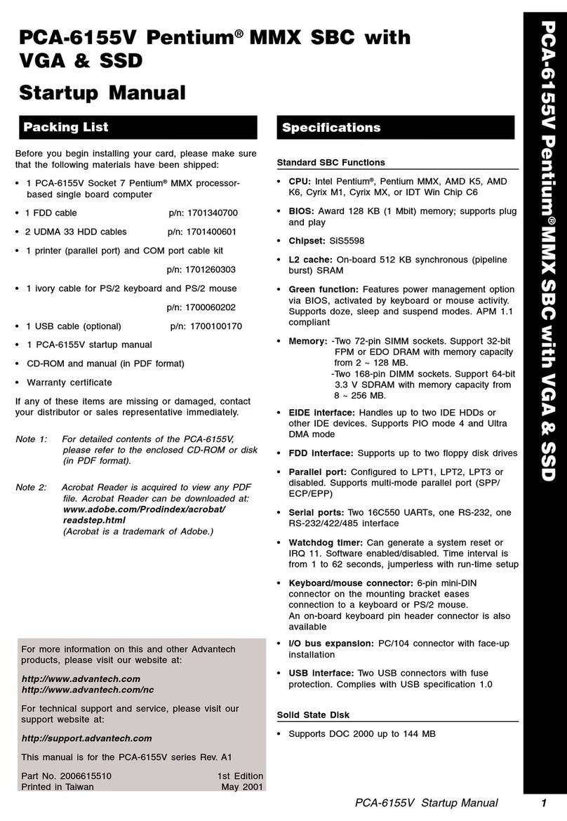 Advantech PCA-6155V Installation and operation manual