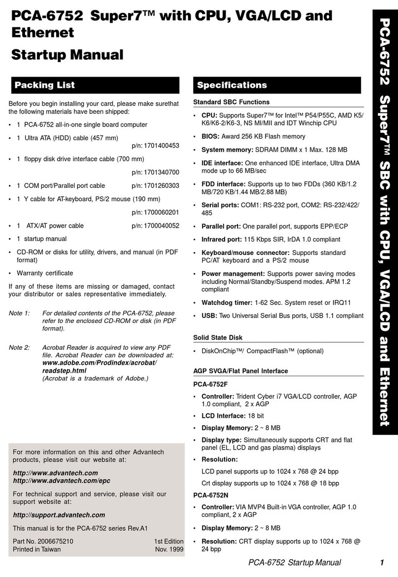 Advantech PCA-6752 Installation and operation manual