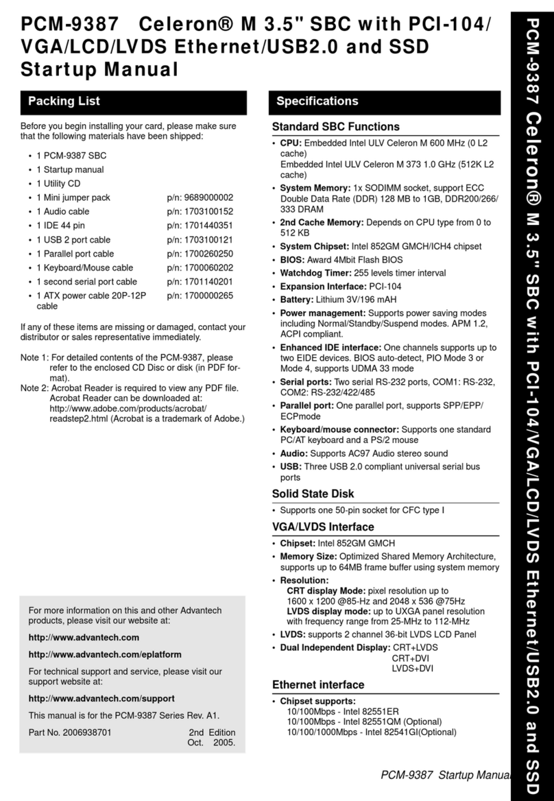 Advantech PCM-9387 Installation and operation manual