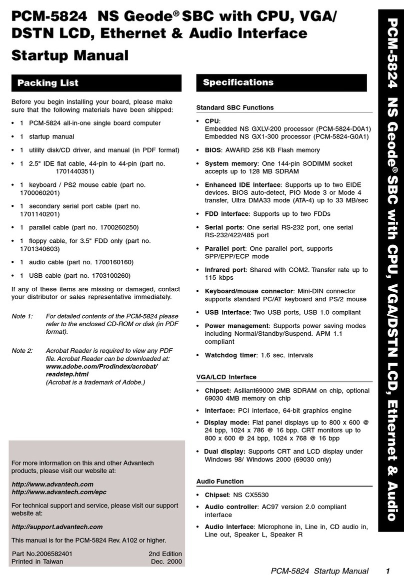 Advantech PCM-5824 Installation and operation manual