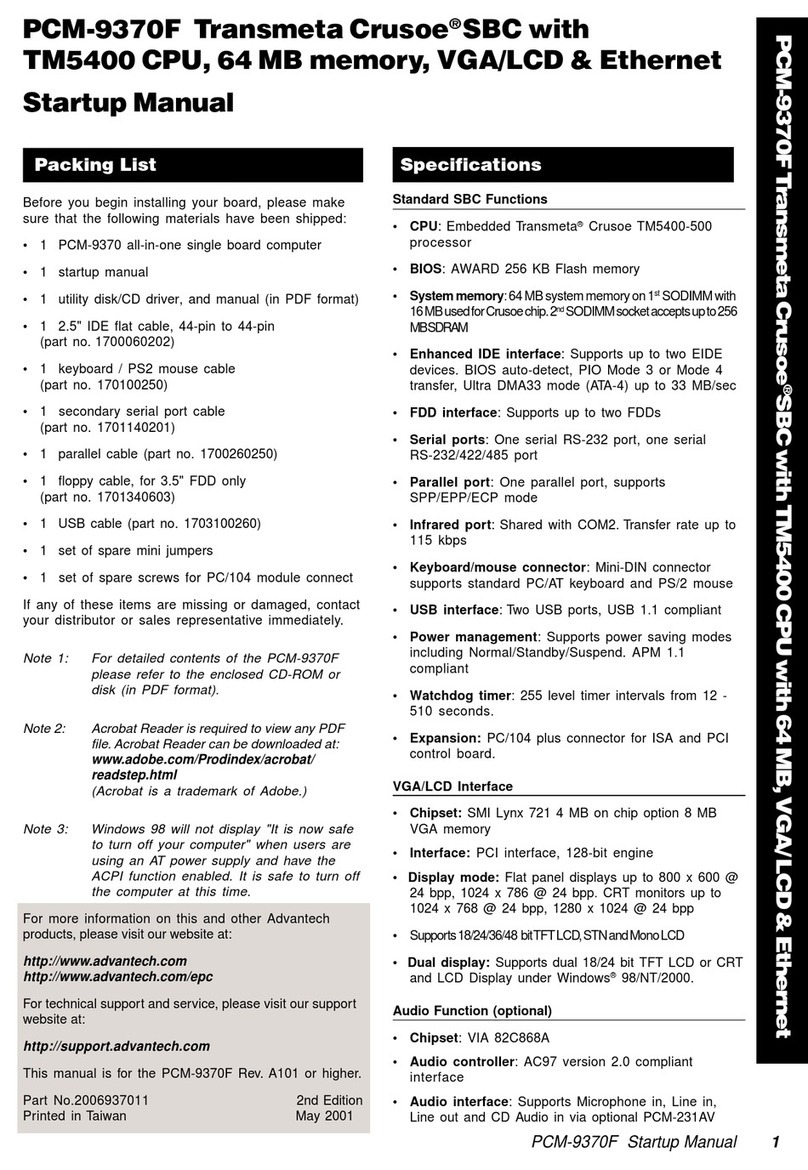 Advantech PCM-9370F Installation and operation manual