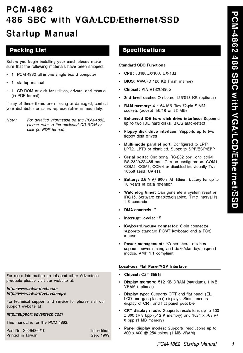 Advantech PCM-4862 Installation and operation manual