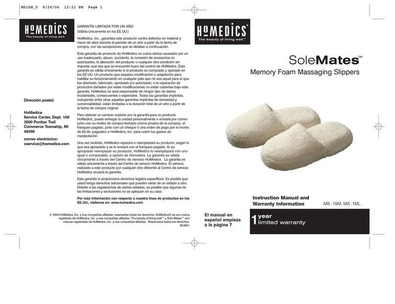 HoMedics SoleMates MS -1SM Instruction manual and warranty information HoMedics SoleMates MS -1SM Instruction manual and warranty information