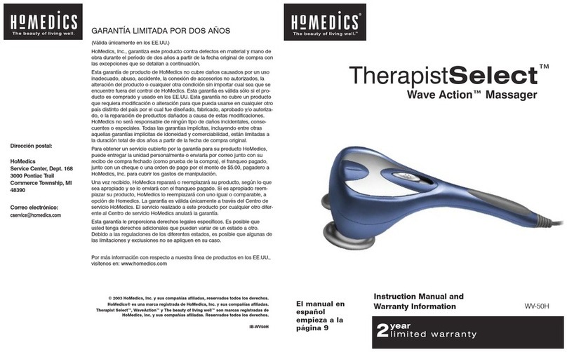 HoMedics TherapistSelect Wave Action WV-50H Instruction manual and warranty information HoMedics TherapistSelect Wave Action WV-50H Instruction manual and warranty information
