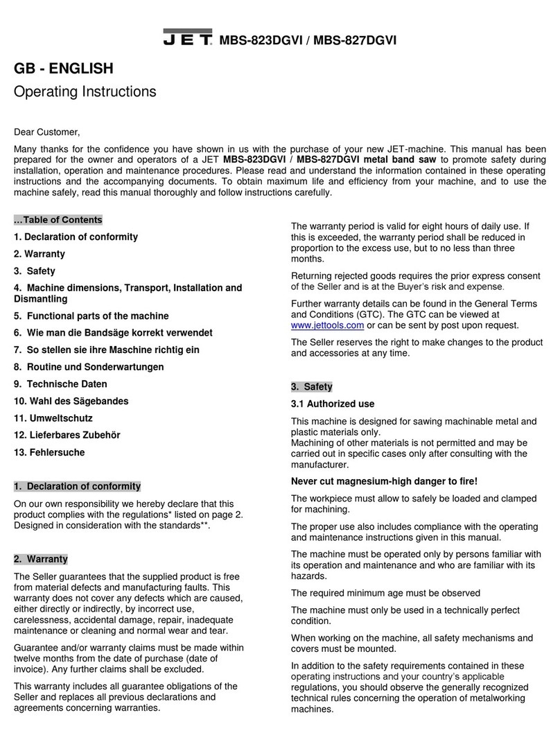 Jet MBS-827DGVI operating instructions