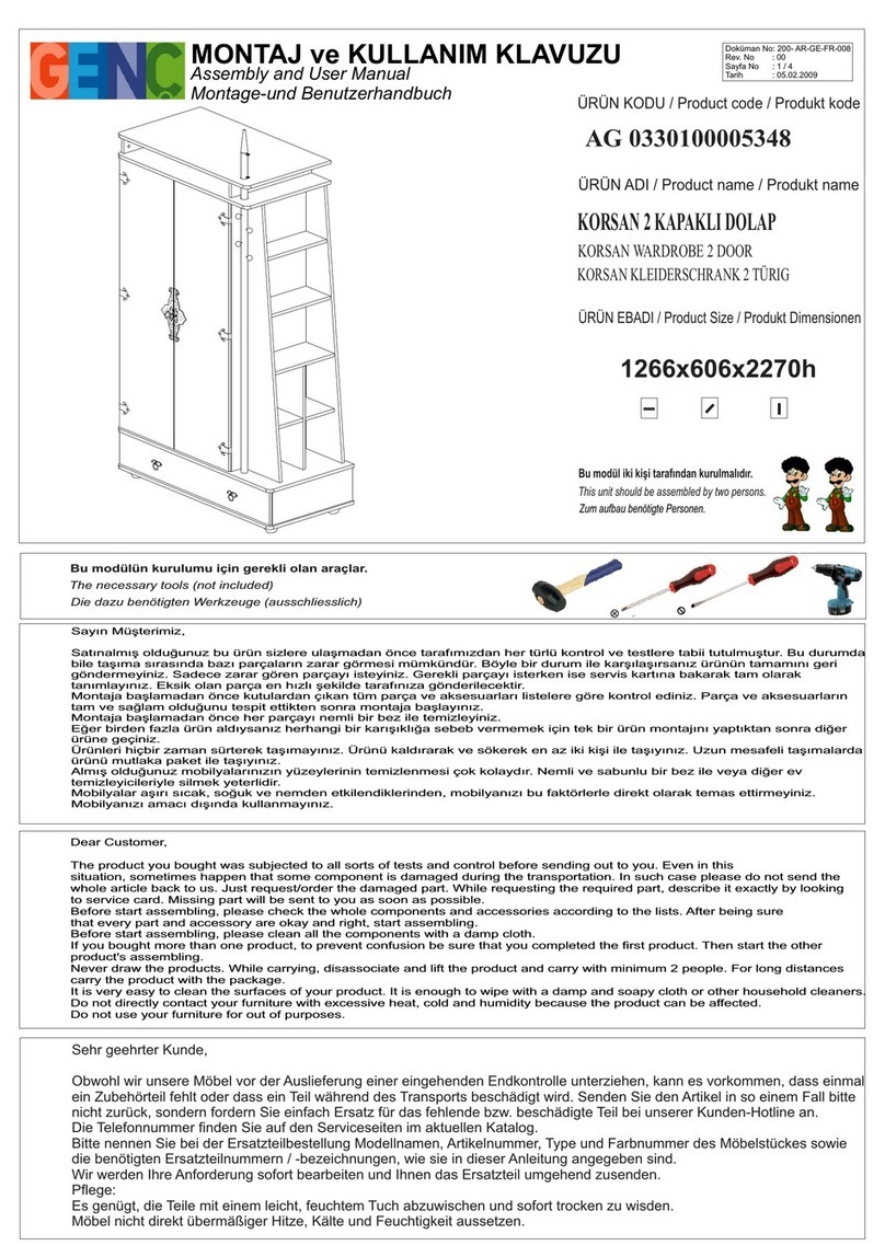 GENC KORSAN WARDROBE 2 DOOR Assembly and user's manual GENC KORSAN WARDROBE 2 DOOR Assembly and user's manual