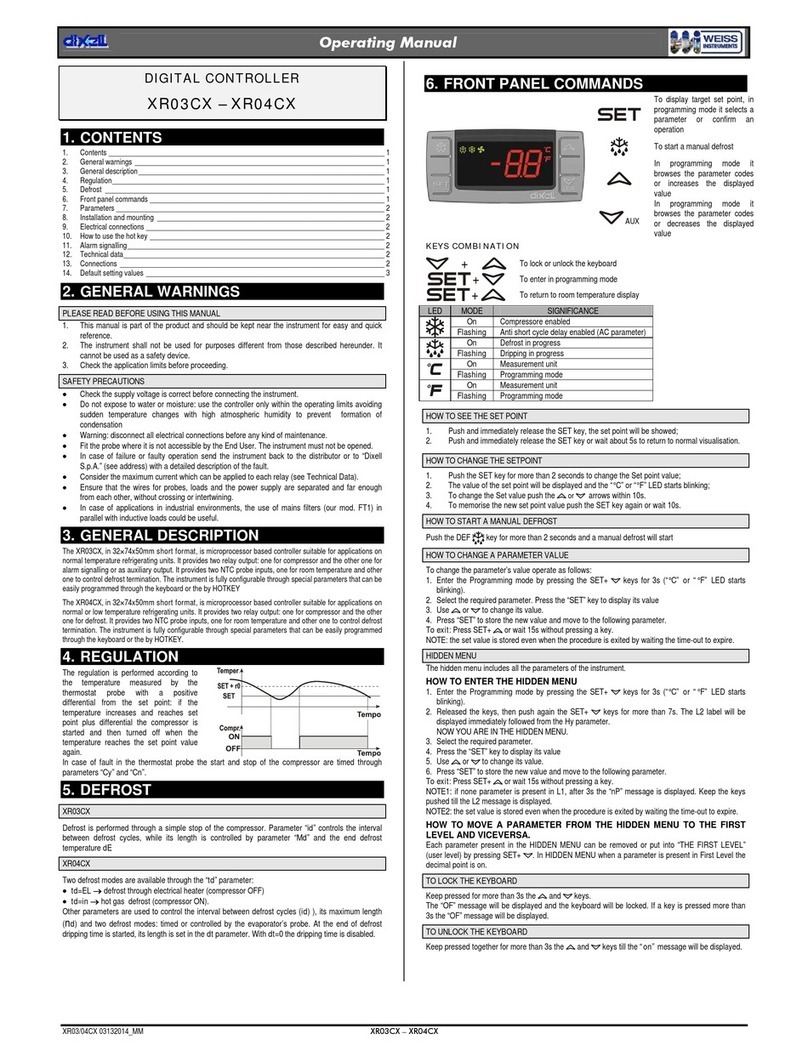 Weiss Instruments Dixell XR03CX operating manual