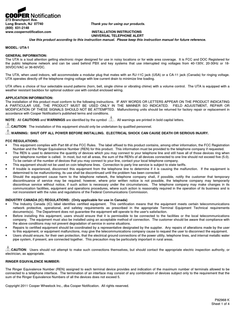 Cooper Notification UTA-1 installation instructions