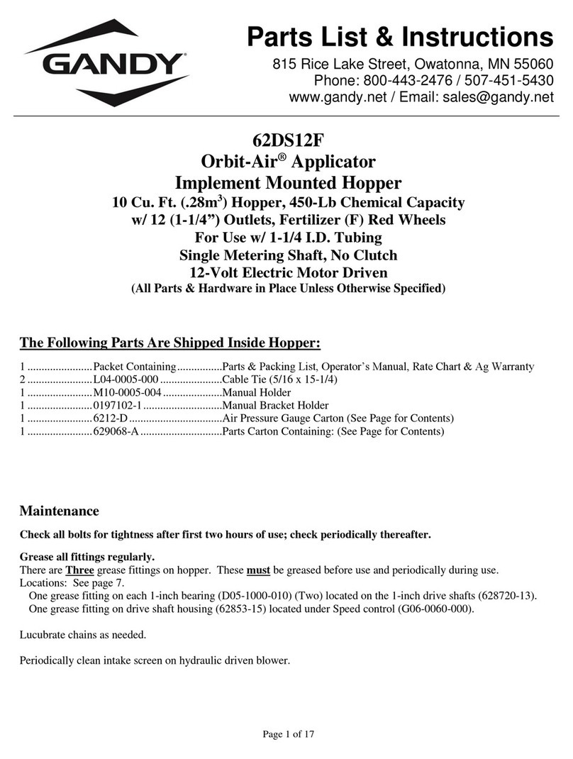 Gandy Orbit-Air 62DS12F Parts List, Instructions