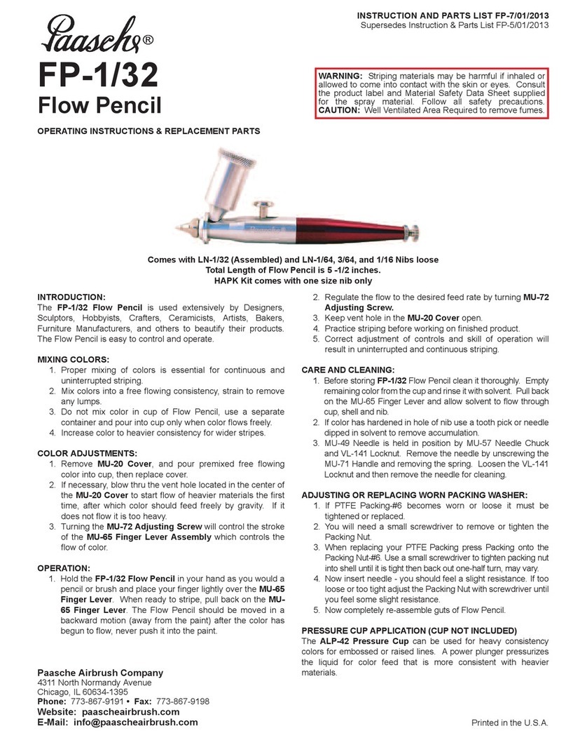 Paasche Airbrush FP-1/32 OPERATING INSTRUCTIONS & REPLACEMENT PARTS