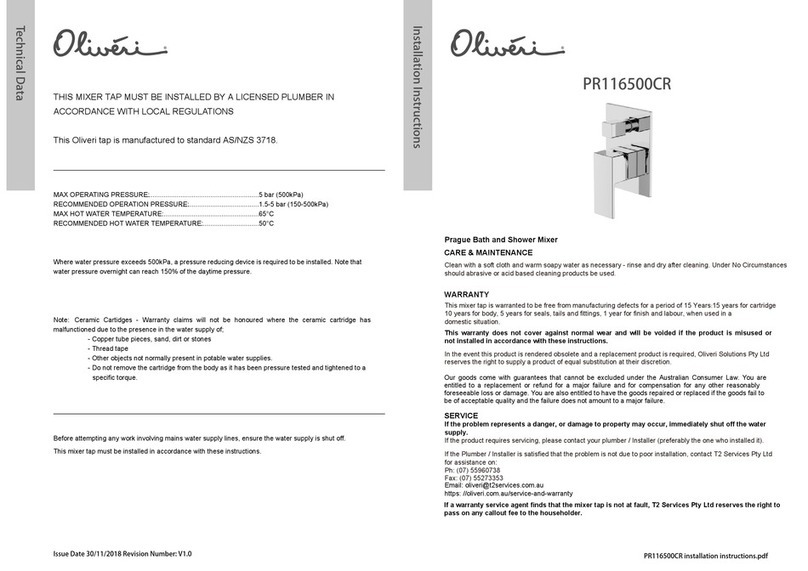 Oliveri PR116500CR installation instructions Oliveri PR116500CR installation instructions