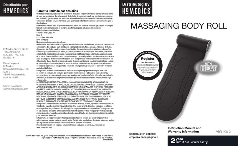 HoMedics VBR-100-2 Instruction manual and  warranty information