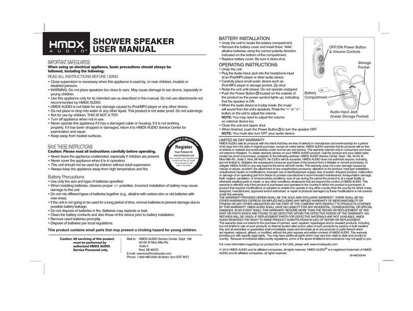 HoMedics HDMX Audio HMDX-SHW user manual