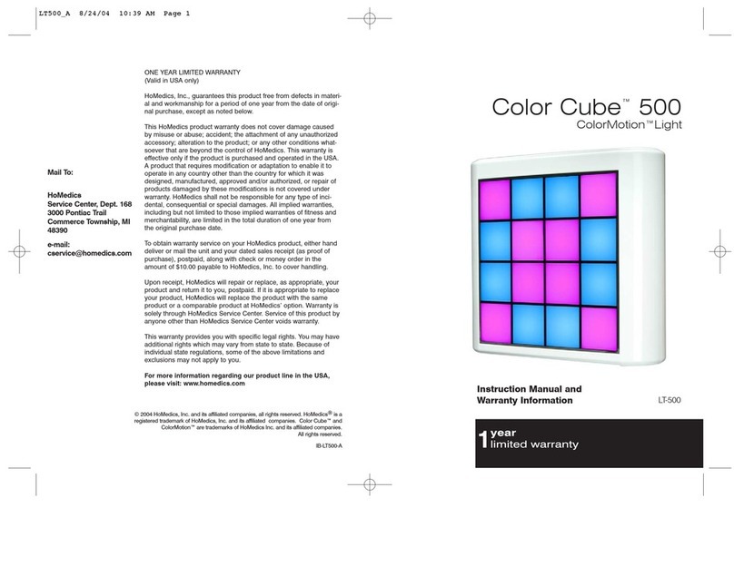 HoMedics Color Cube 500 Instruction manual and  warranty information