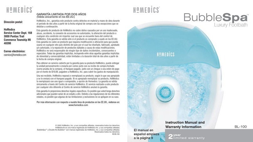 HoMedics BubbleSpa BL-100 Instruction manual and  warranty information