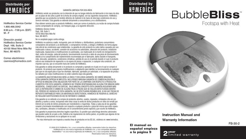 HoMedics BubbleBliss FB-30-2 Instruction manual and  warranty information