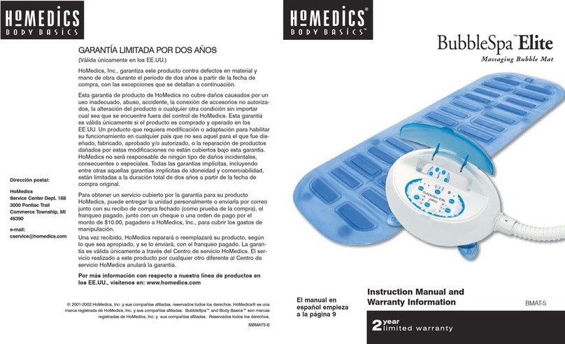 HoMedics BubbleSpa Elite BMAT-5 Instruction manual and  warranty information