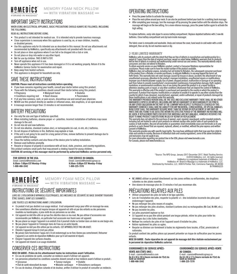 HoMedics TA-NMSQ225 operating instructions HoMedics TA-NMSQ225 operating instructions