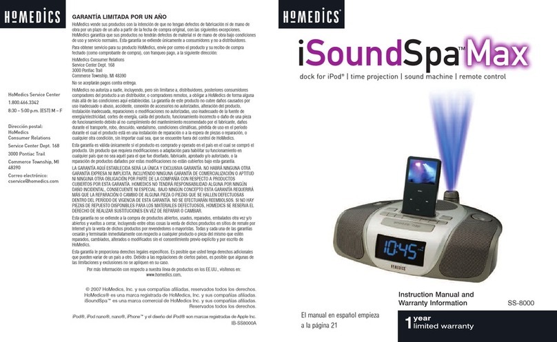 HoMedics iSoundSpa Max SS-8000 Instruction manual and  warranty information