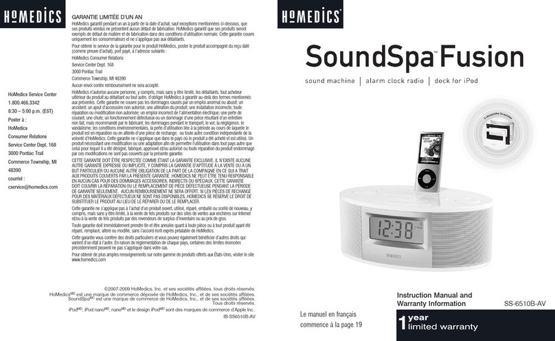 HoMedics SoundSpa Fusion SS-6510B-AV Instruction manual and  warranty information