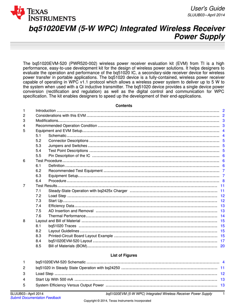 Texas Instruments bq51020EVM User manual Texas Instruments bq51020EVM User manual
