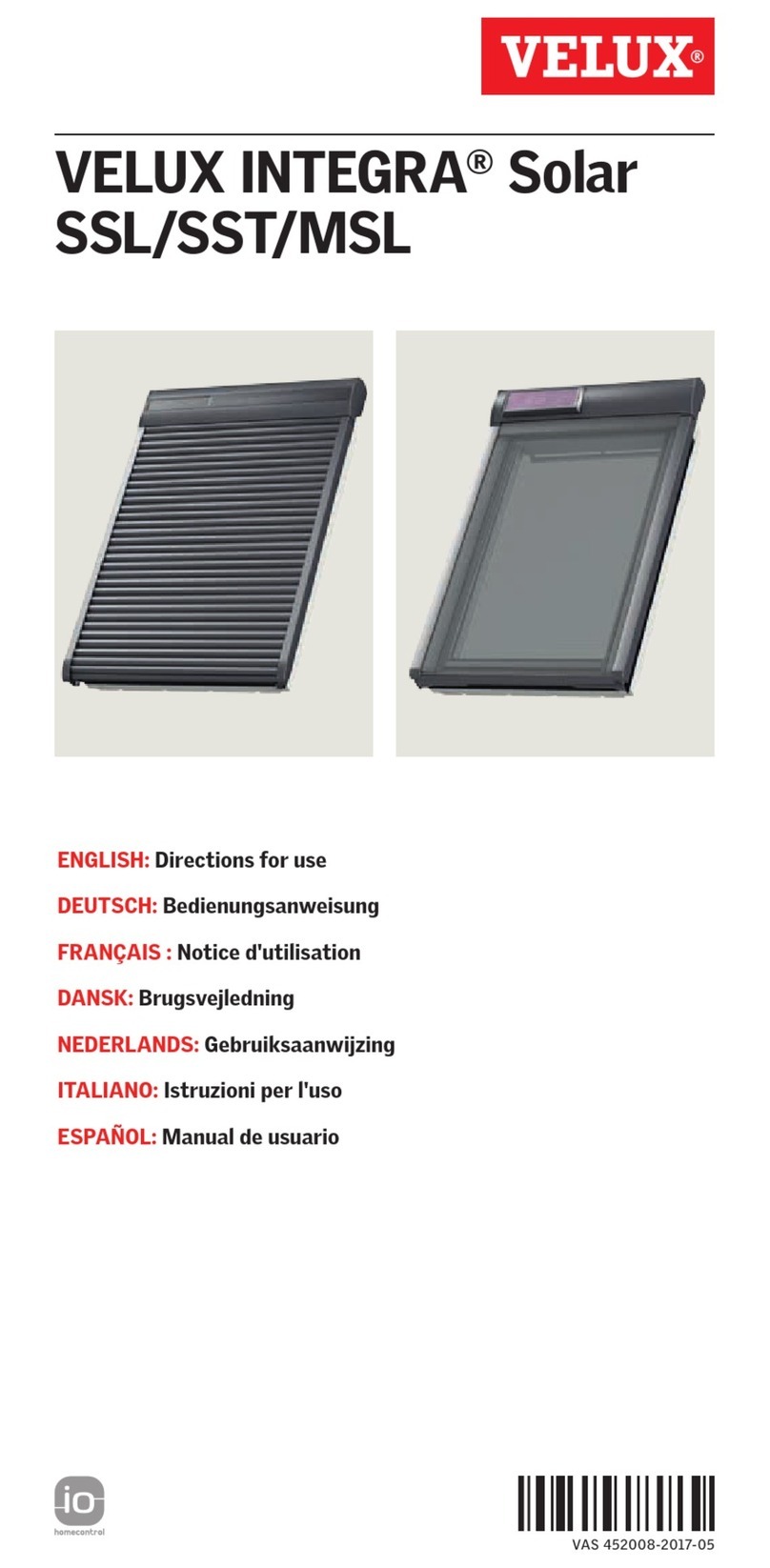 Velux VELUX INTEGRA Solar SST Directions for use
